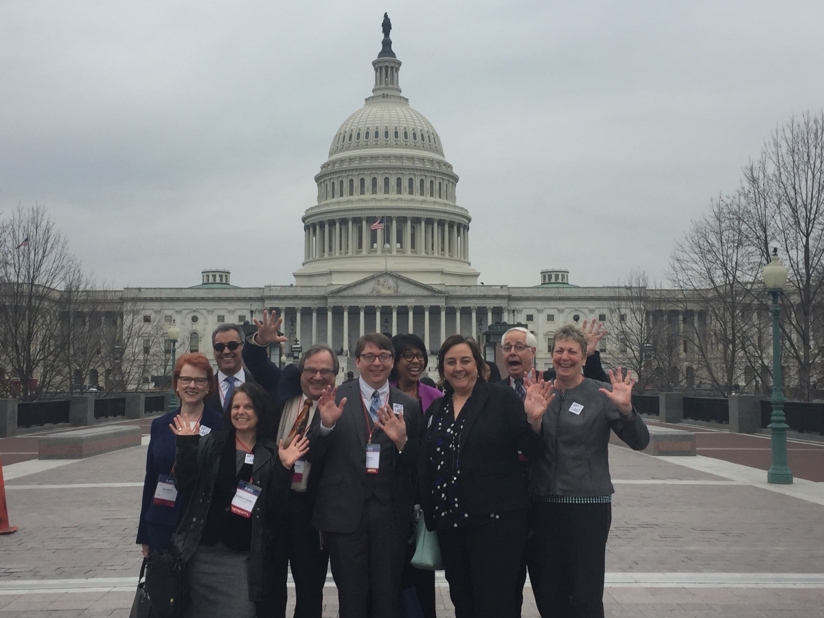 The Minnesota delegation, led by state captain Sheila Smith, Executive Director of Minnesota Citizens for the Arts, on their way to appointments on Capitol Hill.