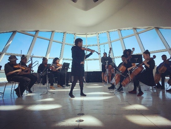 RMSA’s orchestra performing an Alicia Keys song at the Milwaukee Art Museum.