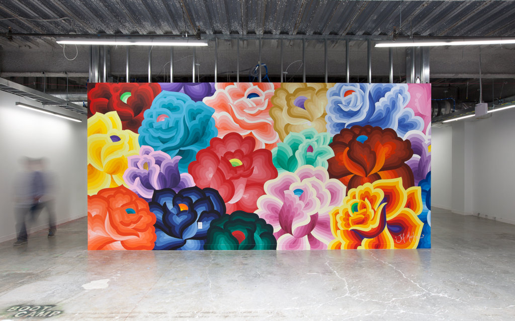 “Bouquet,” a mural by Jet Martinez featured in Facebook’s artist-in-residency program in Menlo Park, CA. Photo courtesy of The New York Times.