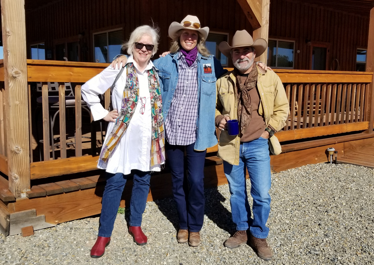 NMA program coordinator Phyllis Kennedy with Horses for Heroes: Cowboy Up! cofounders Rick Ianucci and Nancy De Santis at their Crossed Arrows Ranch outside Santa Fe, New Mexico. Photo by Susan M. Saloom/National Initiative for Arts & Health in the Military.