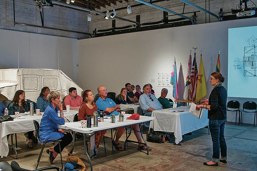 NMA program director Lilli Tichinin leads the Library of Congress Veterans History Training during the Love Armor 10th Anniversary exhibit at the Center for Contemporary Arts, Santa Fe. Photo by Nick Sanchez/for the New Mexican.