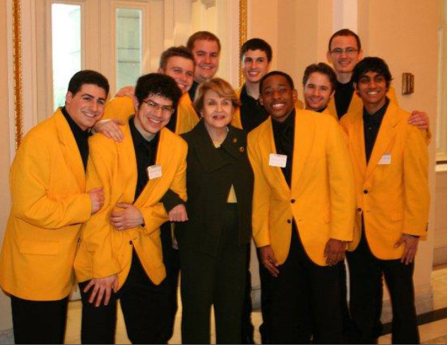 Rep. Slaughter congratulating the University of Rochester’s Yellow Jackets, a collegiate a cappella group.