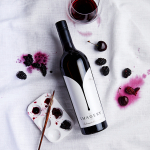 Imagery cabernet with art supplies and berries